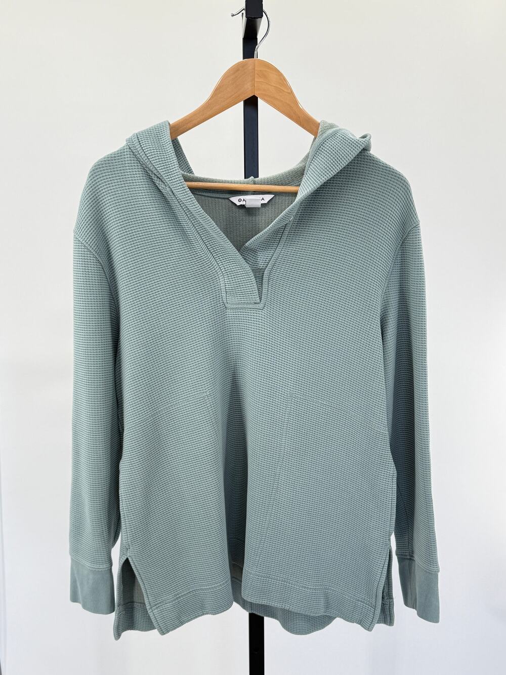 Athleta Sage Green Coaster Luxe Waffle Knit Pull Over Snaps XS Hoodie Oversized